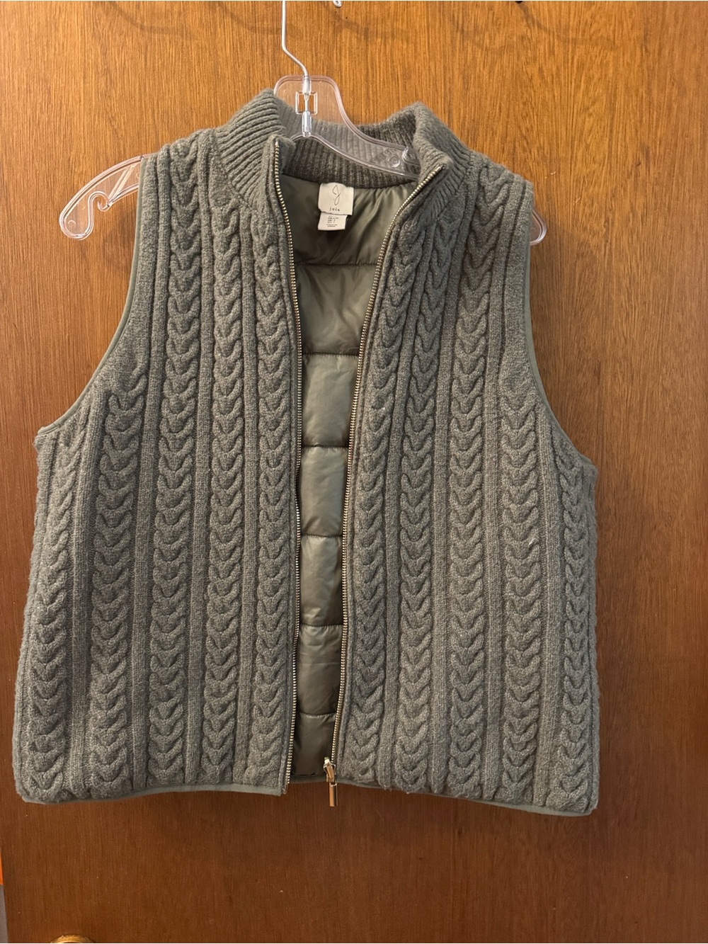 Joie Gray Cable-Knit Puffer-Panel Vest